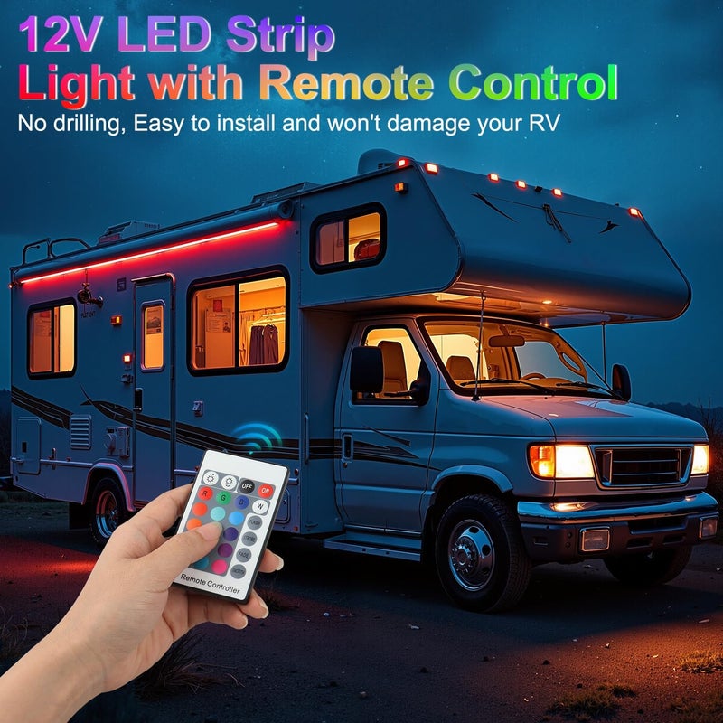 CCBASEBALL 16.4FT RV Awning Lights, 12V Multicolor Camper Awning Lights with Remote Control, Waterproof Rv Led Light Strip for Motorhome Travel,Travel Trailers, Camper, Food Trucks - Image 4